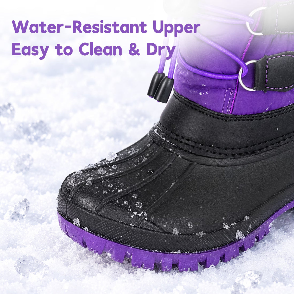 NIPAXO Kids Snow Boots Waterproof Winter Boots Purple and Black Faux Fur Cuff Bungee Lacing Cold Weather Outdoor Shoes for Boys Girls