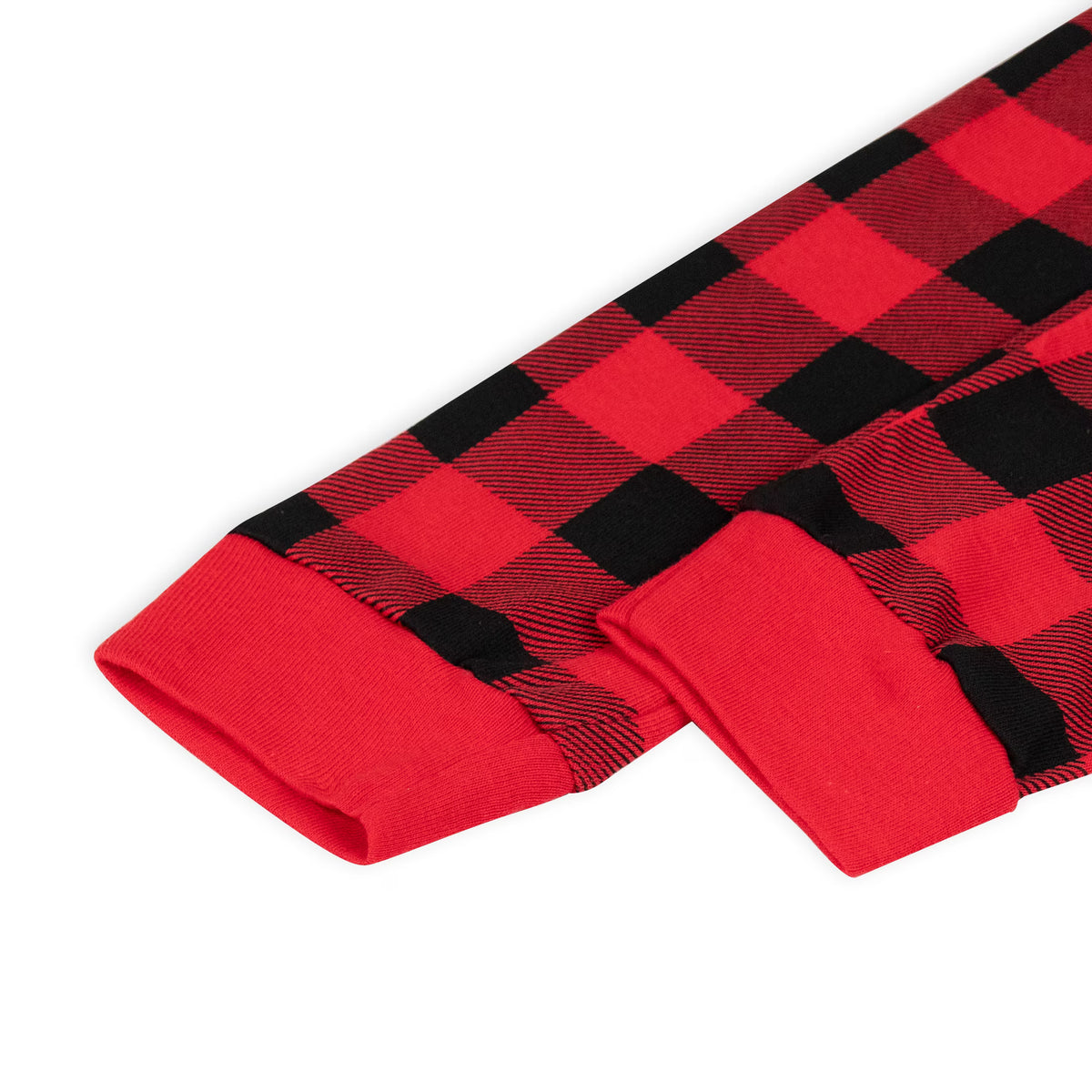 NIPAXO Kids Christmas Pajamas Set Long Sleeve Santa Driving Car & Buffalo Plaid Buffalo Sleepwear with Red Trim for Toddler Boys Girls