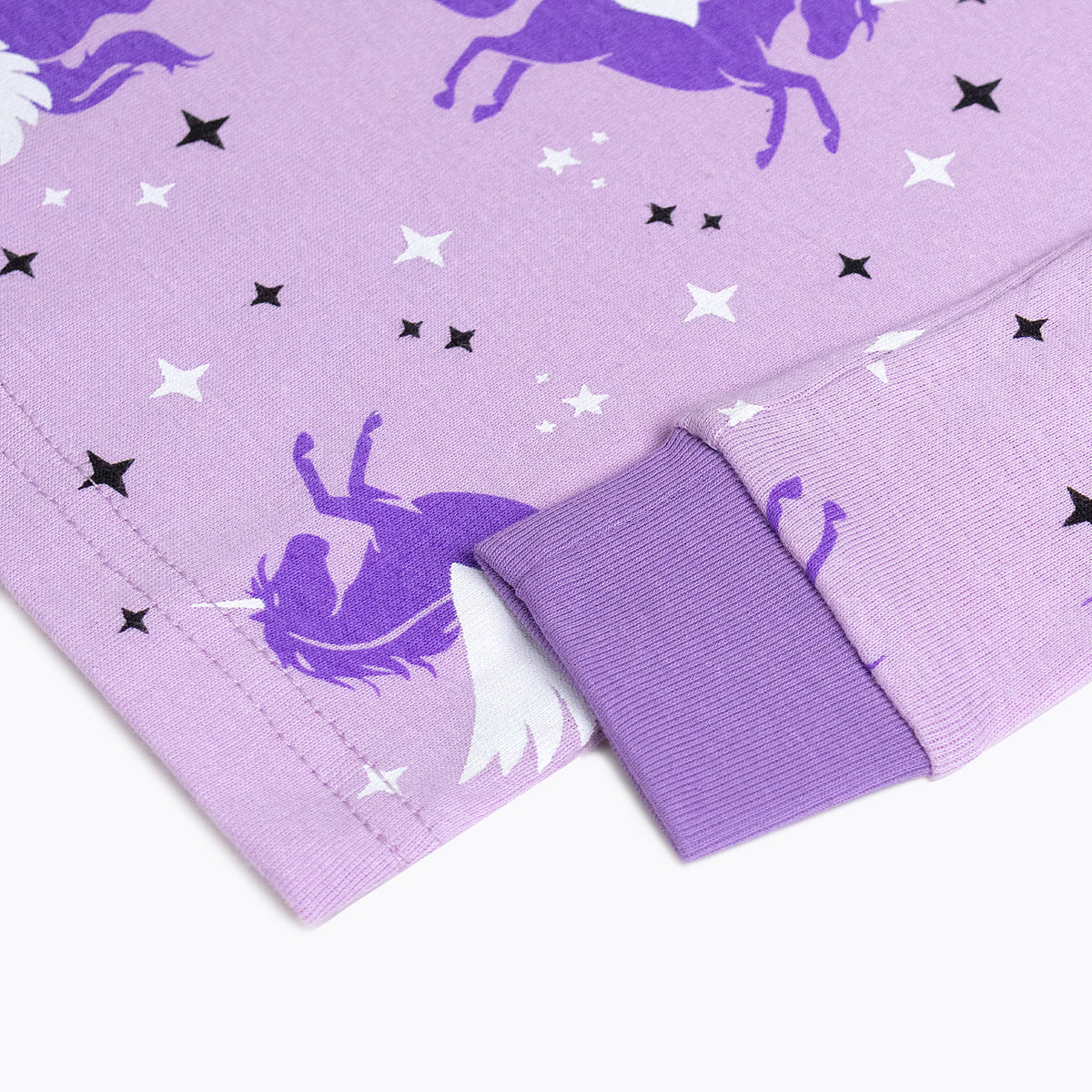 NIPAXO Girls Pajamas Set Long Sleeve Magical Unicorn Star Print Casual Sleepwear with Purple Trim for Toddler Little Girls