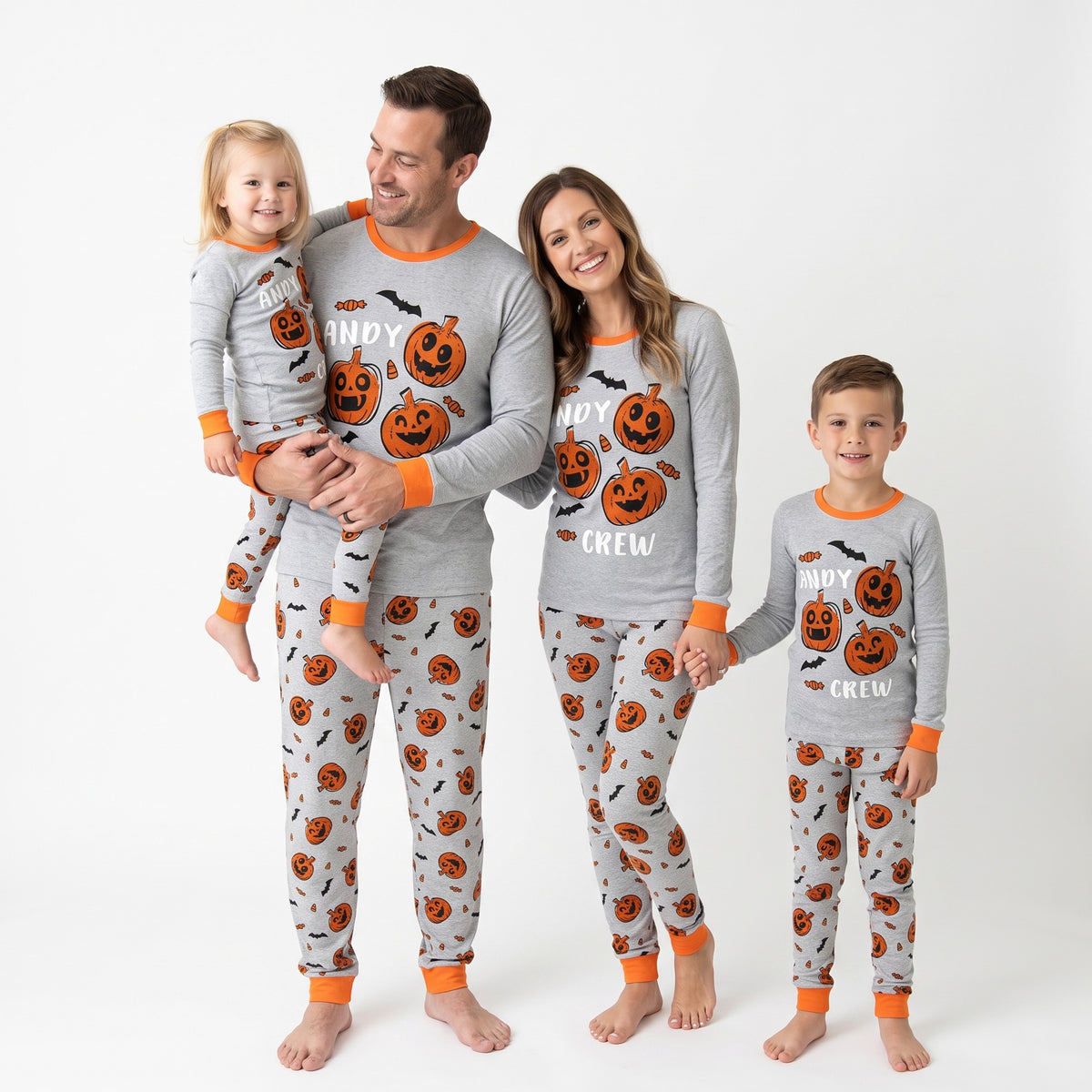 NIPAXO Family Matching Halloween Pajamas Set - Spooky Cute Skeleton & Pumpkin Graphic Long Sleeve Sleepwear for Adults, Kids