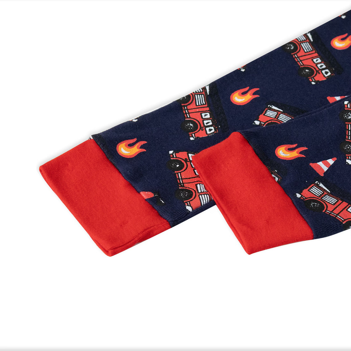 NIPAXO Toddler Boys Pajamas Set Long Sleeve "HERO" Fire Truck Graphic Thermal Firefighter Sleepwear with Red Cuffs