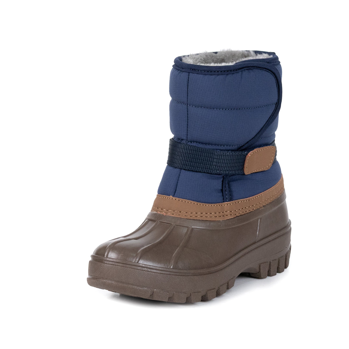 NIPAXO Kids Snow Boots Waterproof Winter Boots Blue and Brown Faux Fur Lined Hook and Loop Cold Weather Outdoor Shoes for Boys Girls