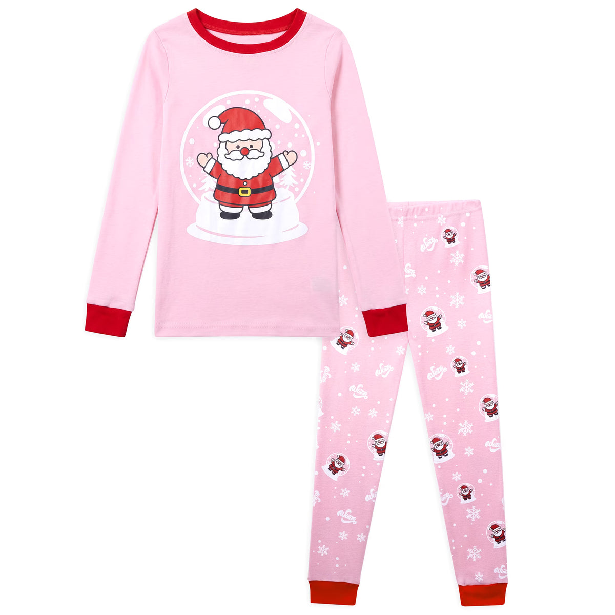 NIPAXO Girls Christmas Pajamas Set Long Sleeve Snow Globe Santa Graphic Top and Matching Print Pants Sleepwear for Kids