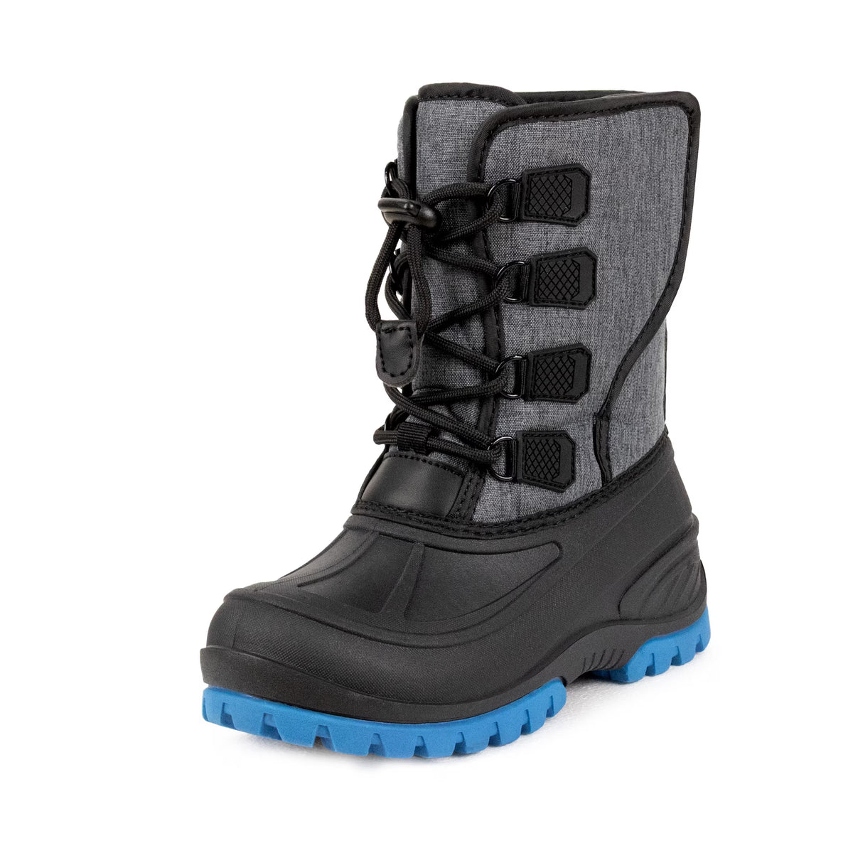 NIPAXO Kids Snow Boots Waterproof Winter Boots Grey and Black Blue Outsole Bungee Lacing Outdoor Cold Weather Shoes for Boys Girls