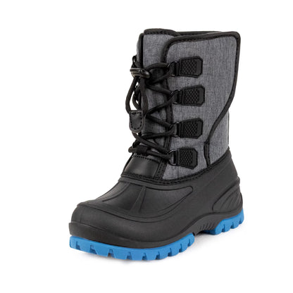 NIPAXO Kids Snow Boots Waterproof Winter Boots Grey and Black Blue Outsole Bungee Lacing Outdoor Cold Weather Shoes for Boys Girls