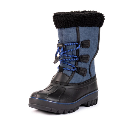NIPAXO Kids Snow Boots Waterproof Winter Boots Blue Fabric Upper Faux Fur Cuff Slip Resistant Outdoor Winter Boots for Boys Girls