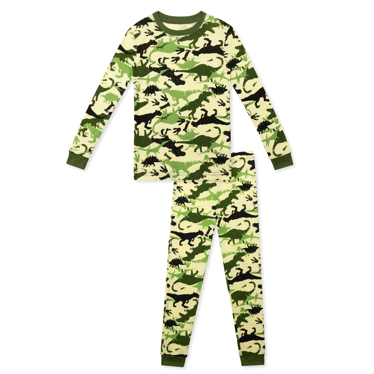 NIPAXO Boys Pajamas Set Long Sleeve Dinosaur Camo Print Thermal Top and Matching Pants Sleepwear for Kids