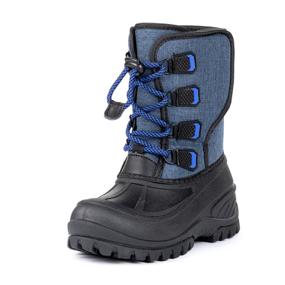 NIPAXO Kids Snow Boots Waterproof Winter Boots Blue Textured Fabric Upper Bungee Lacing Slip Resistant Outdoor Winter Boots for Boys Girls