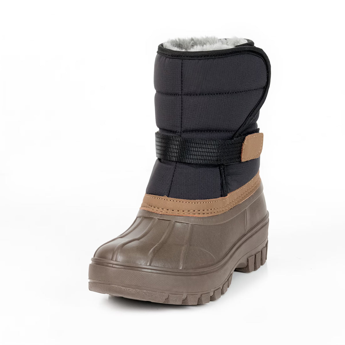 NIPAXO Kids Snow Boots Waterproof Winter Boots Brown and Black Faux Fur Lined Hook and Loop Cold Weather Outdoor Shoes for Boys Girls