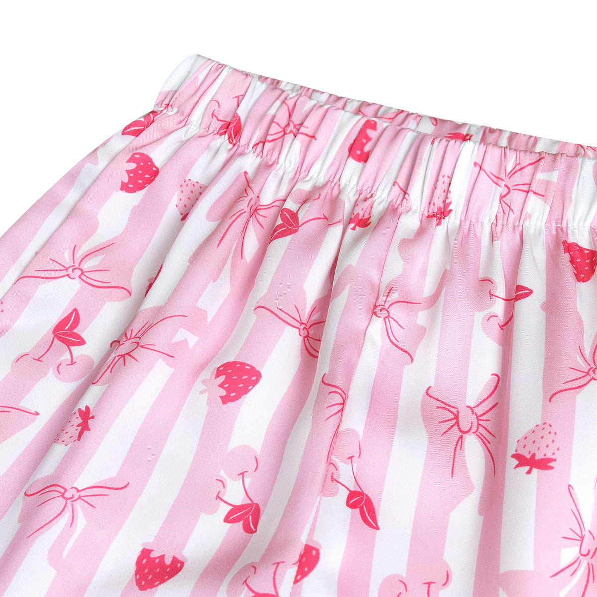 NIPAXO Girls Pajamas Set Long Sleeve Button-Down Pink Stripe Strawberry Bow Print Long Pants Satin Sleepwear for Kids