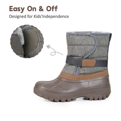 NIPAXO Kids Snow Boots Waterproof Duck Boot Style with Insulated Quilted Upper and Hook-and-Loop Closure Winter Boots for Boys Girs