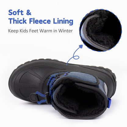 NIPAXO Kids Snow Boots Waterproof Winter Boots Blue Textured Fabric Upper Bungee Lacing Slip Resistant Outdoor Winter Boots for Boys Girls