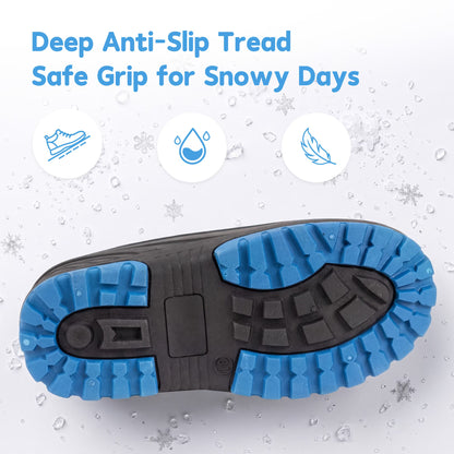 NIPAXO Kids Snow Boots Waterproof Winter Boots Grey and Black Blue Outsole Bungee Lacing Outdoor Cold Weather Shoes for Boys Girls