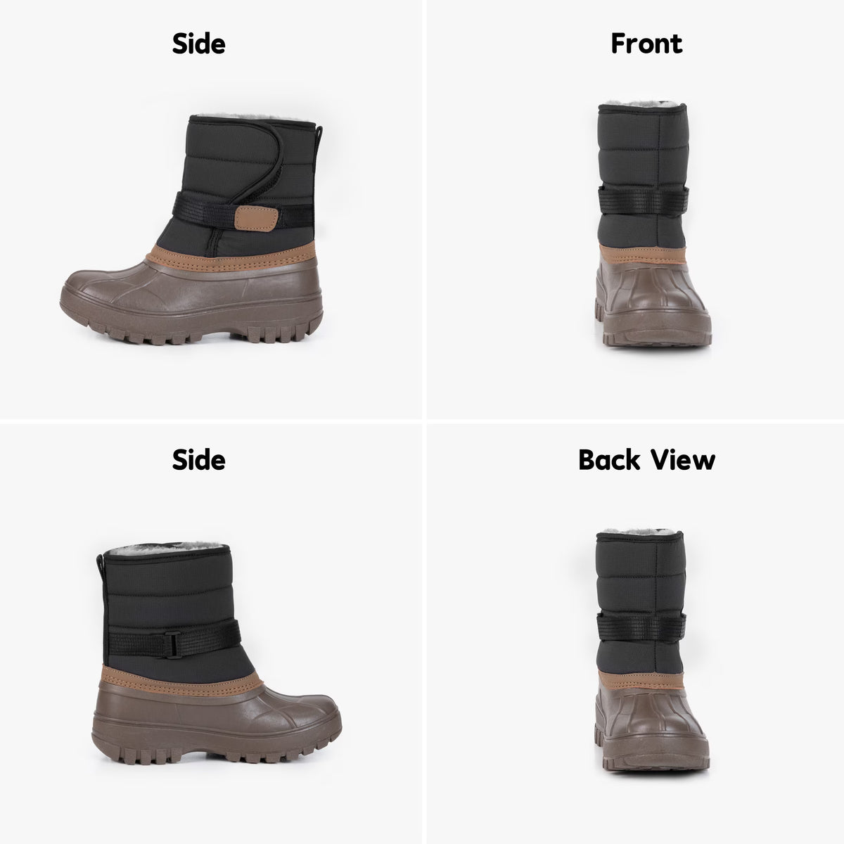NIPAXO Kids Snow Boots Waterproof Winter Boots Brown and Black Faux Fur Lined Hook and Loop Cold Weather Outdoor Shoes for Boys Girls