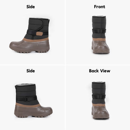 NIPAXO Kids Snow Boots Waterproof Winter Boots Brown and Black Faux Fur Lined Hook and Loop Cold Weather Outdoor Shoes for Boys Girls