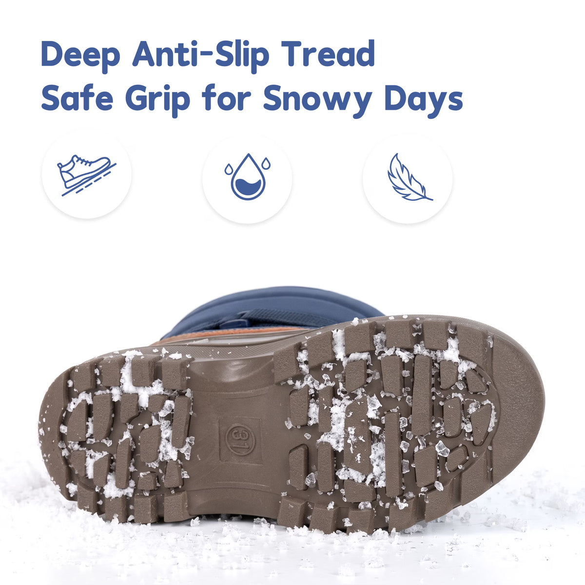 NIPAXO Kids Snow Boots Waterproof Winter Boots Blue and Brown Faux Fur Lined Hook and Loop Cold Weather Outdoor Shoes for Boys Girls