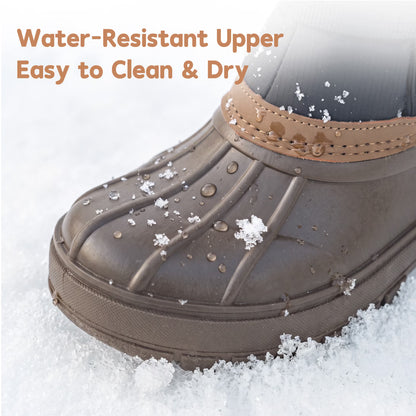 NIPAXO Kids Snow Boots Waterproof Winter Boots Brown and Black Faux Fur Lined Hook and Loop Cold Weather Outdoor Shoes for Boys Girls