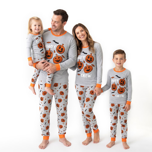 NIPAXO Family Matching Halloween Pajamas Set Spooky Cute Skeleton & Pumpkin Graphic for Adults, Kids & Toddlers