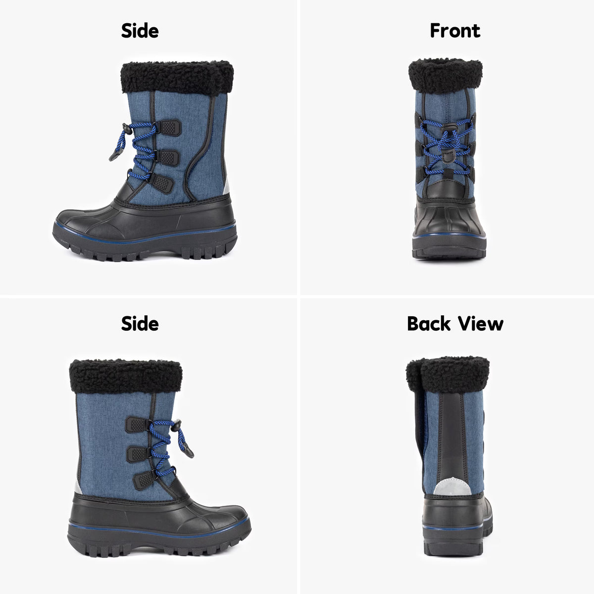 NIPAXO Kids Snow Boots Waterproof Winter Boots Blue Fabric Upper Faux Fur Cuff Slip Resistant Outdoor Winter Boots for Boys Girls