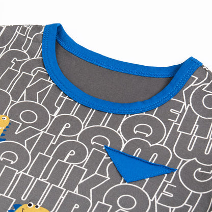 NIPAXO Boys Pajamas Set Long Sleeve Dinosaur Letter Print Casual Sleepwear with Blue Trim for Toddler Little Boys
