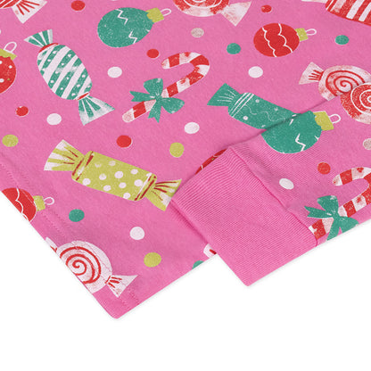 NIPAXO Girls Pajamas Set Soft Cotton Sweet Candy Cane Print Long Sleeve Top with Matching Pants for Kids