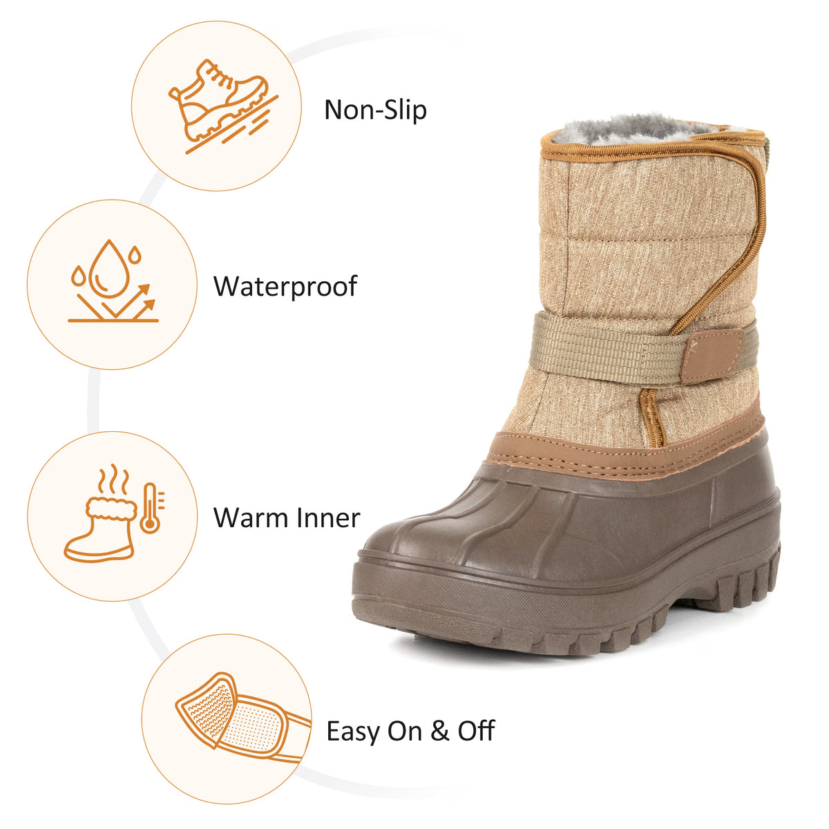 NIPAXO Kids Snow Boots Waterproof Duck Boot Style with Insulated Quilted Upper and Hook-and-Loop Closure Winter Boots for Boys Girs