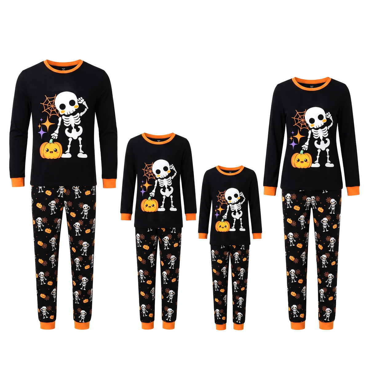 NIPAXO Family Matching Halloween Pajamas Set - Spooky Cute Skeleton & Pumpkin Graphic Long Sleeve Sleepwear for Adults, Kids