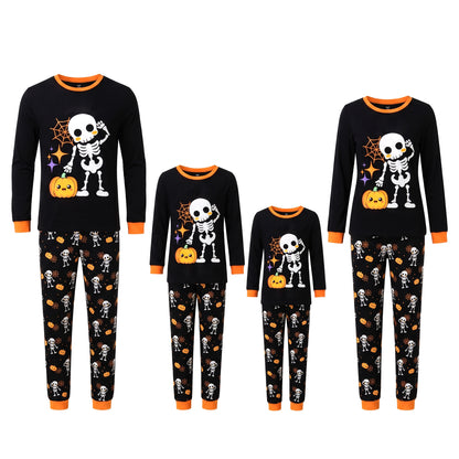 NIPAXO Family Matching Halloween Pajamas Set - Spooky Cute Skeleton & Pumpkin Graphic Long Sleeve Sleepwear for Adults, Kids