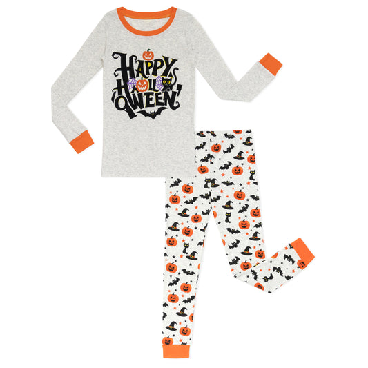 NIPAXO Halloween Boys Pajamas Graphic Tee Witch Hat Bat Print Pants Sleepwear Set for Kids