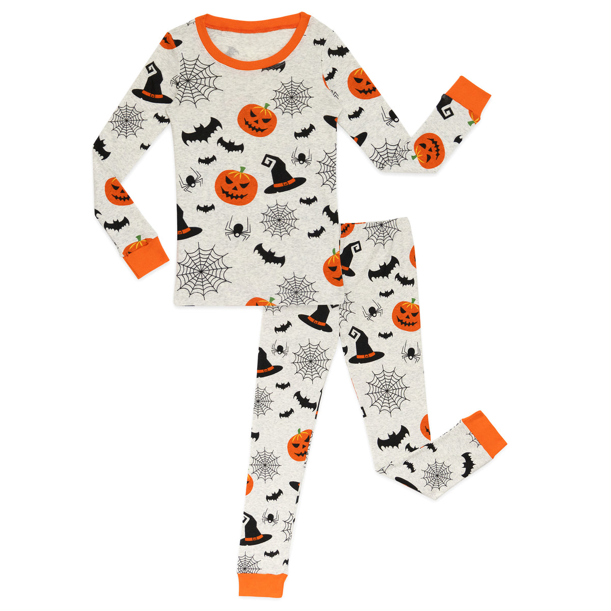 NIPAXO Halloween Boys Pajamas Set,Soft Cotton Long Sleeve Pumpkin Bat Print Ribbed Sleepwear Kids