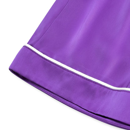 NIPAXO Girls Pajamas Set Short Sleeve Button-Down Solid Purple Piping Shorts Sleepwear Satin for Kids