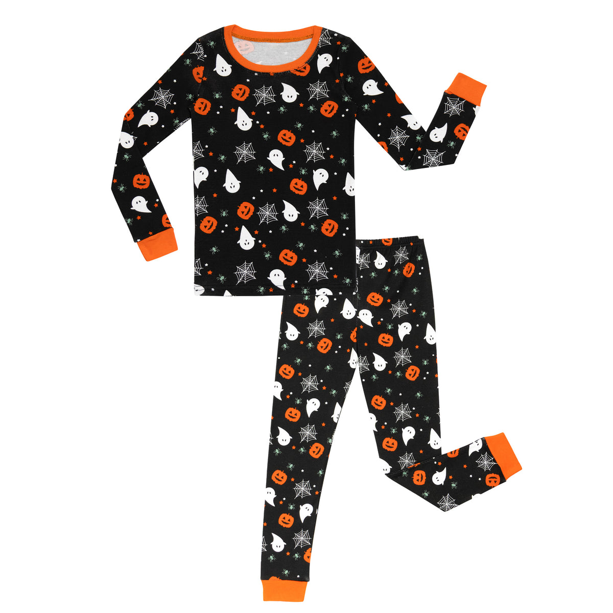 NIPAXO Halloween Boys Pajamas Soft Cotton Breathable Long Sleeve Pumpkin Ghost Print Ribbed Sleepwear Set for Kids