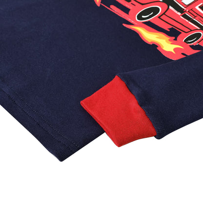 NIPAXO Toddler Boys Pajamas Set Long Sleeve "HERO" Fire Truck Graphic Thermal Firefighter Sleepwear with Red Cuffs