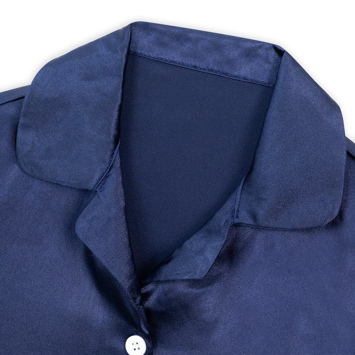 NIPAXO Girls Pajamas Set Short Sleeve Button-Down Solid Navy Blue Ruffle Shorts Satin Sleepwear for Kids
