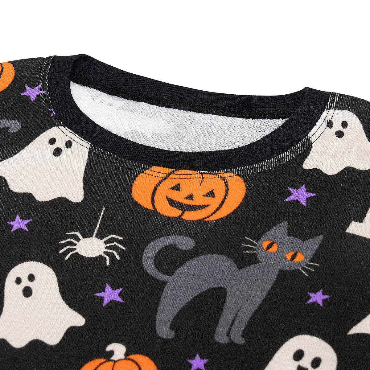 NIPAXO Toddler Boys Halloween Pajamas Black Cotton Spooky Ghost Cat Sleepwear Set Long Sleeve Ribbed Outfits for Kids