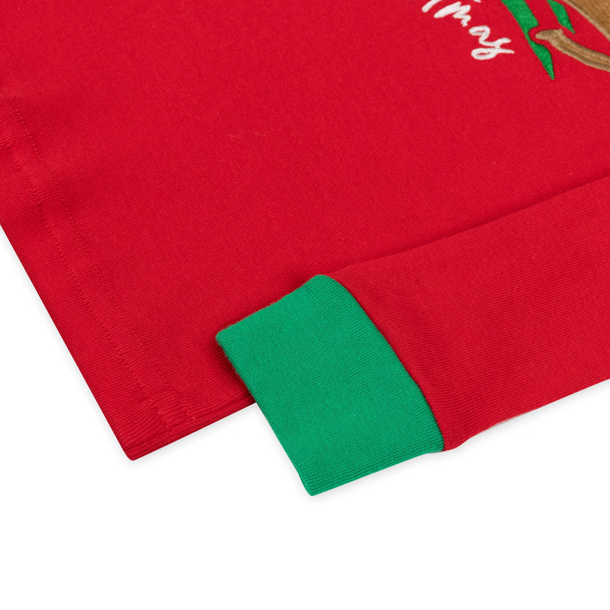 NIPAXO Kids Christmas Pajamas Set Long Sleeve Embroidered Reindeer & "Merry Christmas" Graphic Holiday Sleepwear with Fair Isle Stripe Pants