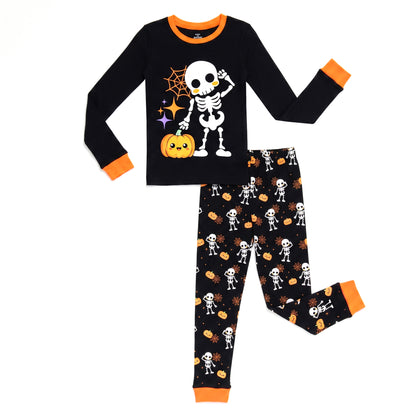 NIPAXO Family Matching Halloween Pajamas Set - Spooky Cute Skeleton & Pumpkin Graphic Long Sleeve Sleepwear for Adults, Kids