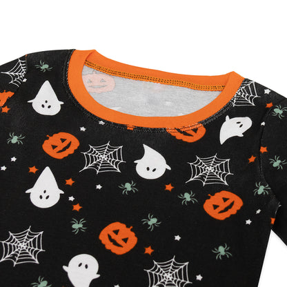 NIPAXO Halloween Boys Pajamas Soft Cotton Breathable Long Sleeve Pumpkin Ghost Print Ribbed Sleepwear Set for Kids