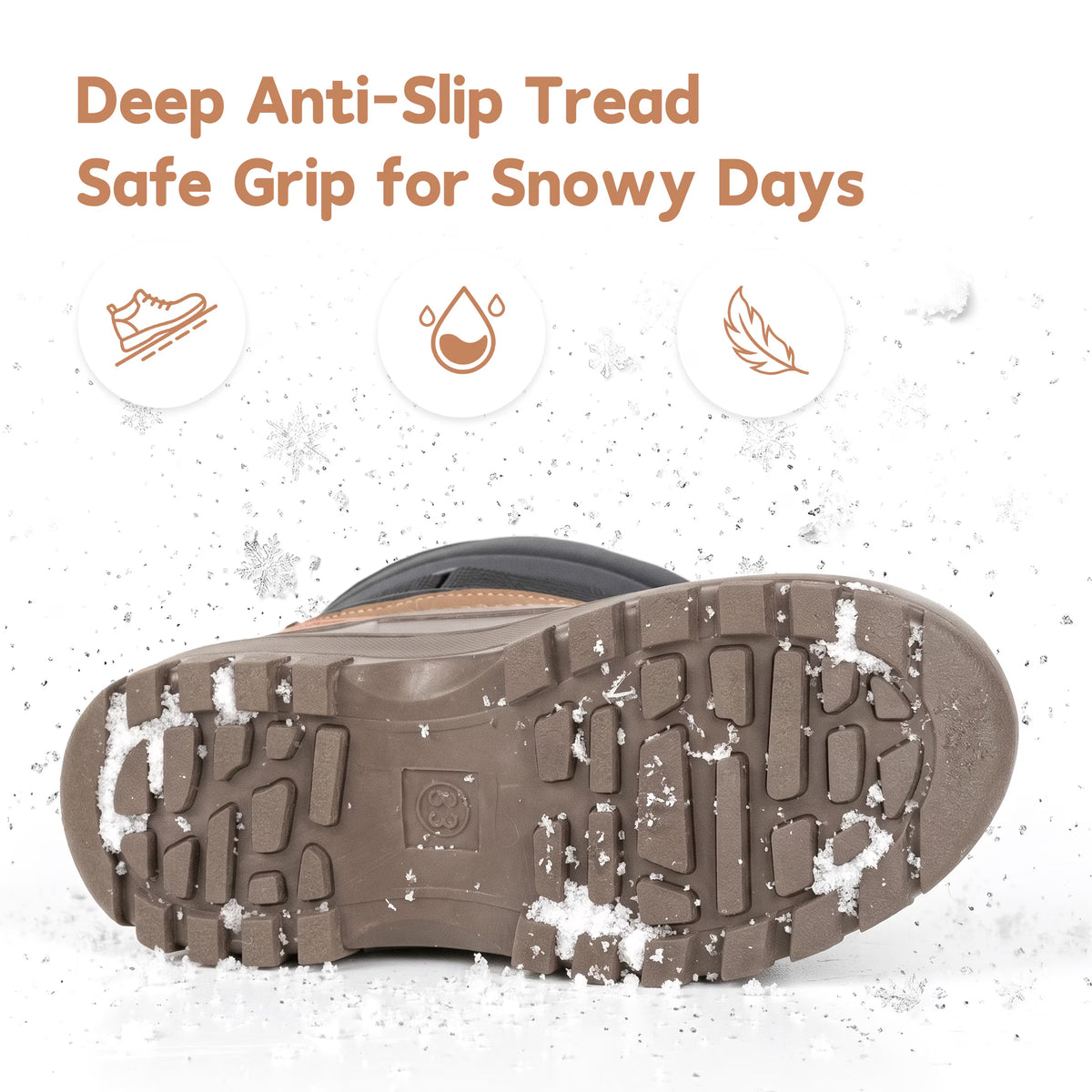 NIPAXO Kids Snow Boots Waterproof Winter Boots Brown and Black Faux Fur Lined Hook and Loop Cold Weather Outdoor Shoes for Boys Girls
