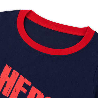 NIPAXO Toddler Boys Pajamas Set Long Sleeve "HERO" Fire Truck Graphic Thermal Firefighter Sleepwear with Red Cuffs
