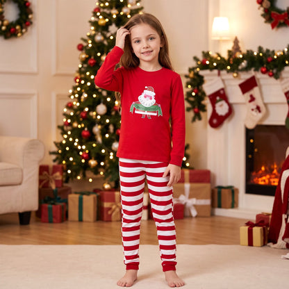 NIPAXO Kids Christmas Pajamas Set Long Sleeve Santa Graphic Top and Red White Striped Pants Holiday Sleepwear for Girls Boys