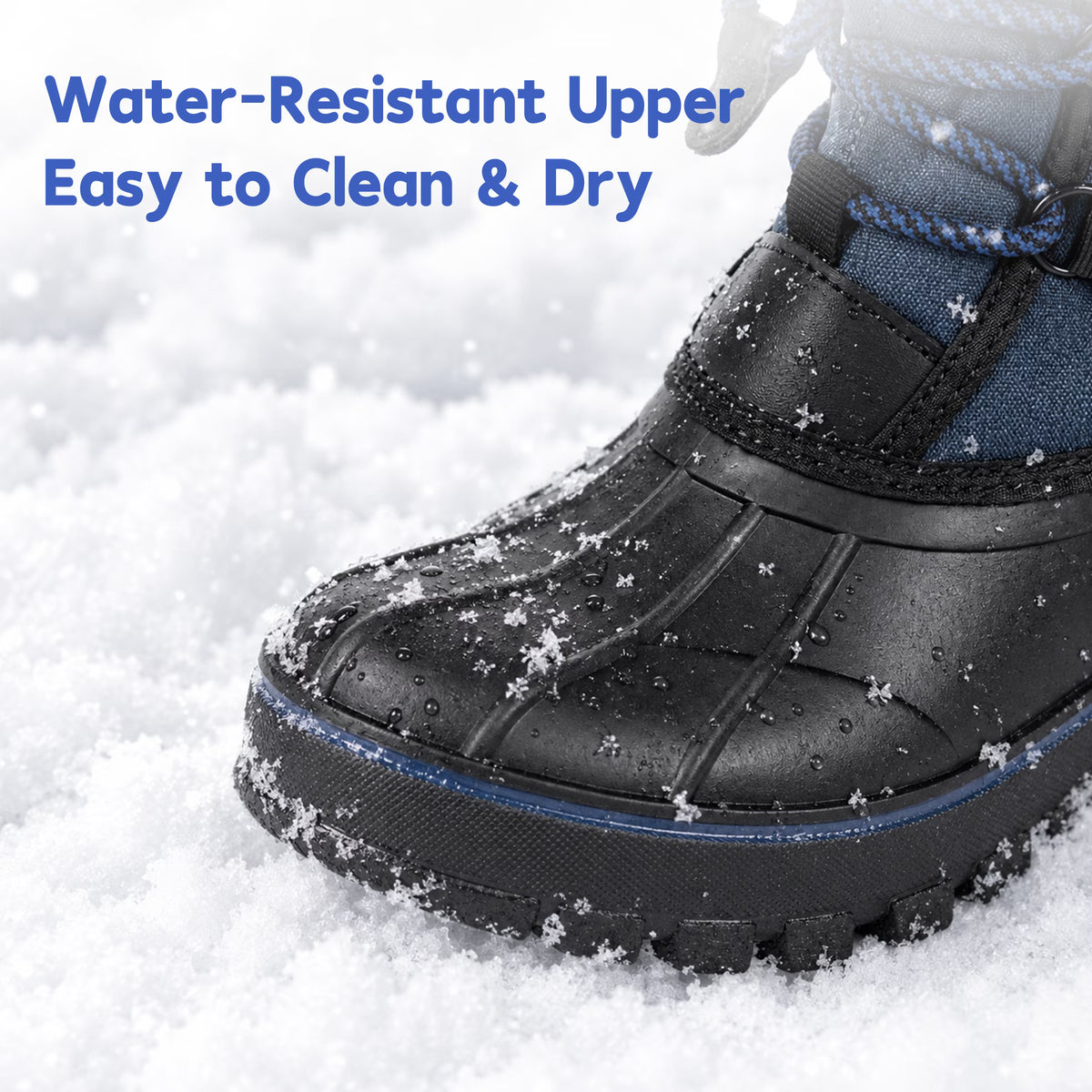 NIPAXO Kids Snow Boots Waterproof Winter Boots Blue Fabric Upper Faux Fur Cuff Slip Resistant Outdoor Winter Boots for Boys Girls