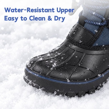 NIPAXO Kids Snow Boots Waterproof Winter Boots Blue Fabric Upper Faux Fur Cuff Slip Resistant Outdoor Winter Boots for Boys Girls