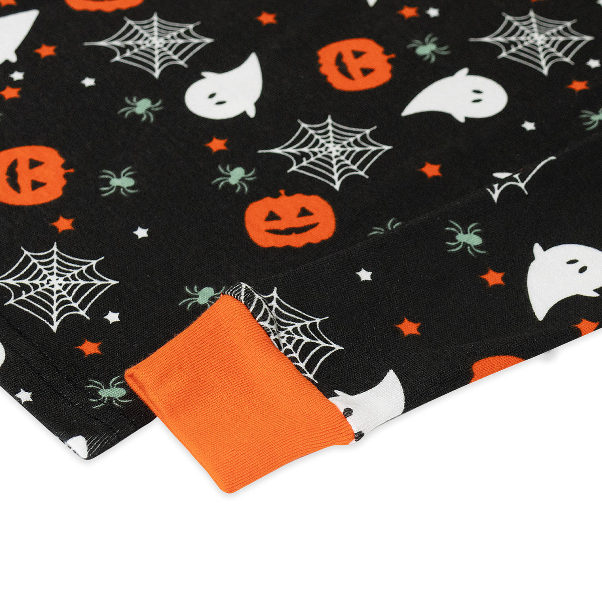 NIPAXO Halloween Boys Pajamas Soft Cotton Breathable Long Sleeve Pumpkin Ghost Print Ribbed Sleepwear Set for Kids