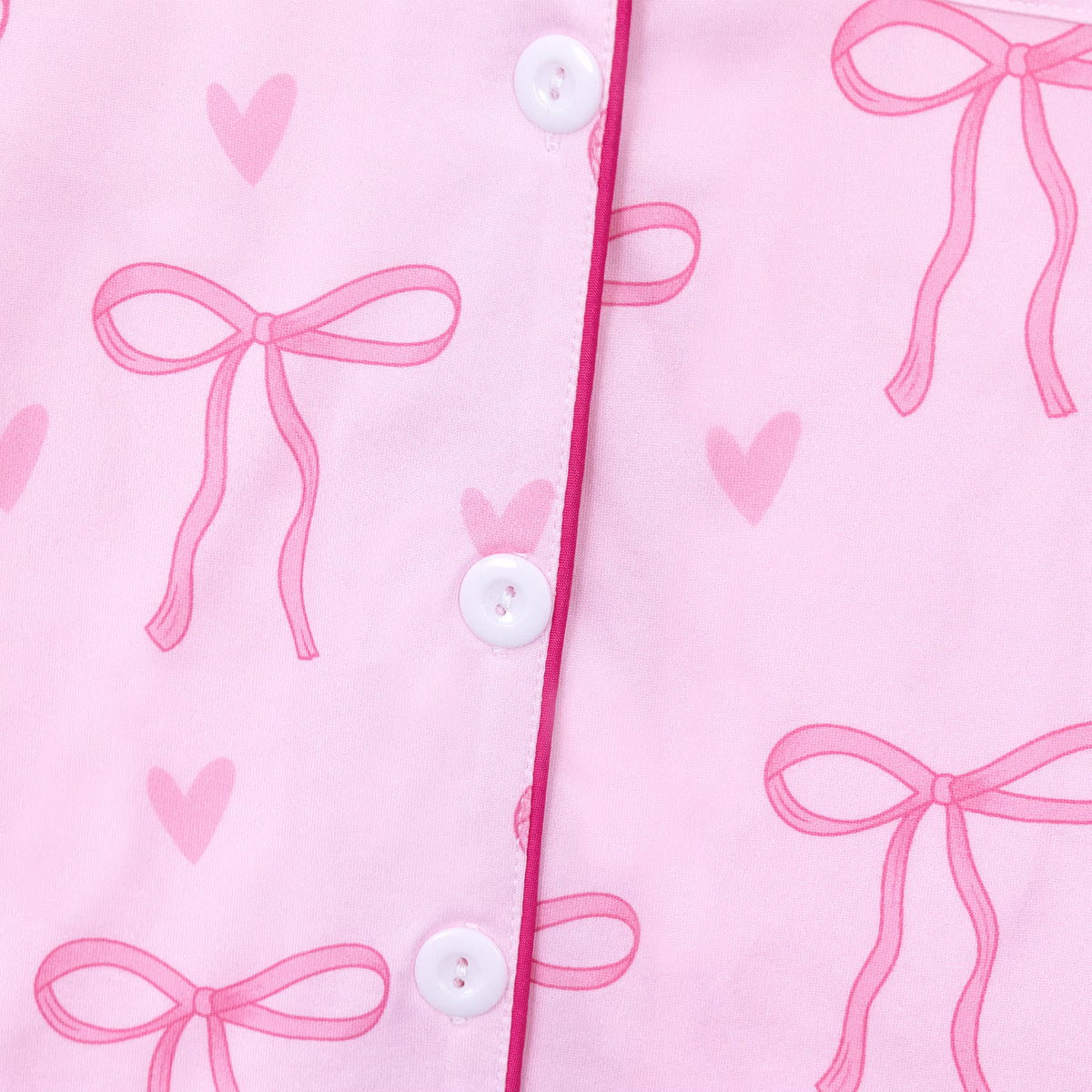 NIPAXO Girls Pajama Set Long Sleeve Button-Down Top and Pants Soft Satin Cute Pink Bows Hearts Print Loose Sleepwear