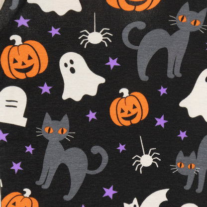 NIPAXO Toddler Boys Halloween Pajamas Black Cotton Spooky Ghost Cat Sleepwear Set Long Sleeve Ribbed Outfits for Kids