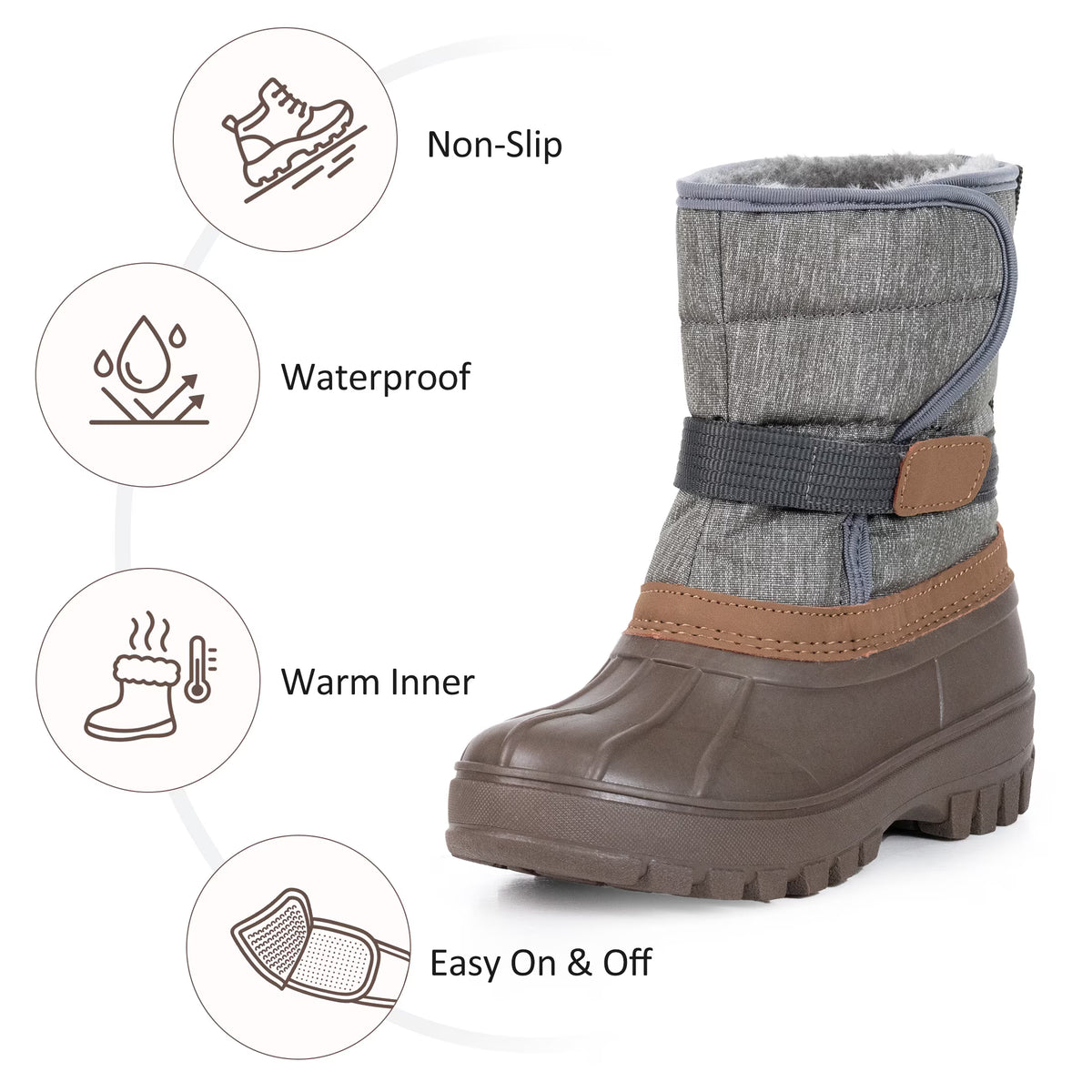 NIPAXO Kids Snow Boots Waterproof Duck Boot Style with Insulated Quilted Upper and Hook-and-Loop Closure Winter Boots for Boys Girs