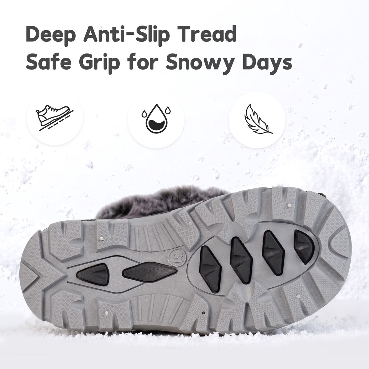 NIPAXO Kids Snow Boots Waterproof Winter Boots All Black Faux Fur Collar Bungee Lacing Outdoor Cold Weather Winter Boots for Boys Girls