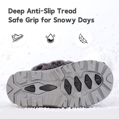 NIPAXO Kids Snow Boots Waterproof Winter Boots All Black Faux Fur Collar Bungee Lacing Outdoor Cold Weather Winter Boots for Boys Girls