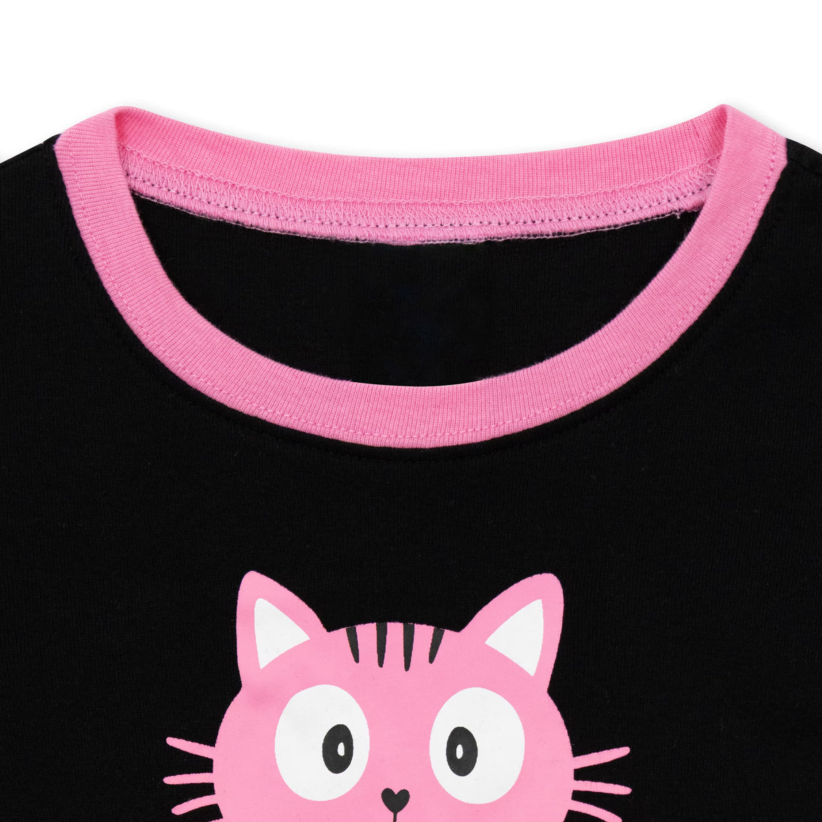 NIPAXO Girls Pajamas Set Long Sleeve Pink Cat Graphic & Paw Print Sleepwear with Pink Trim for Toddler Little Girls